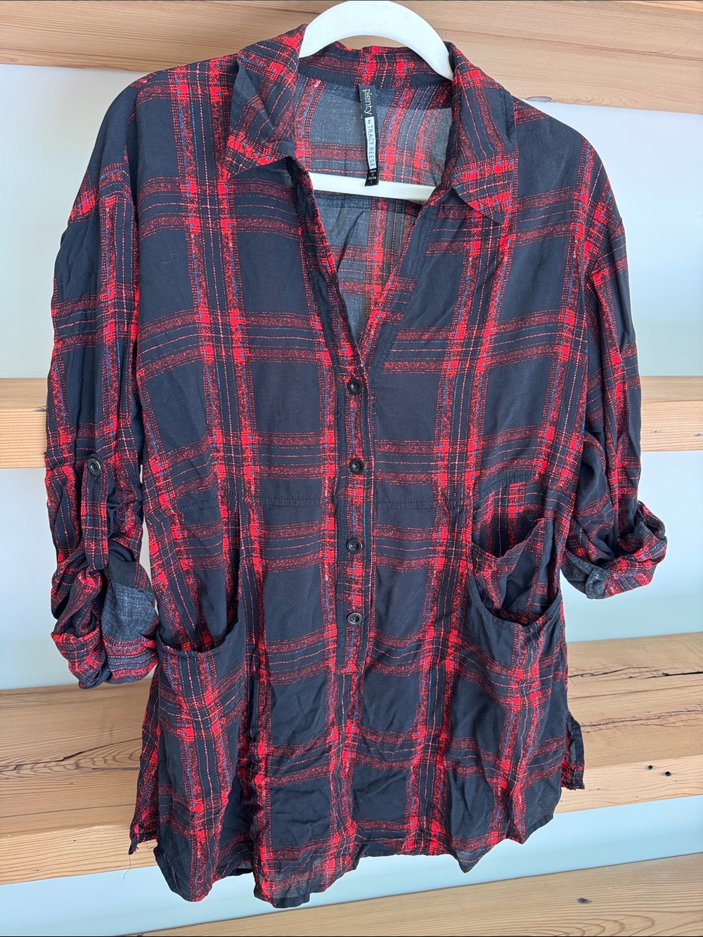 Red & Black Plaid Button-Up Tunic Shirt